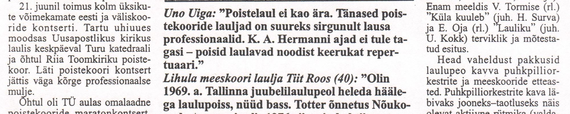 tartu poistekoor meediakajastused